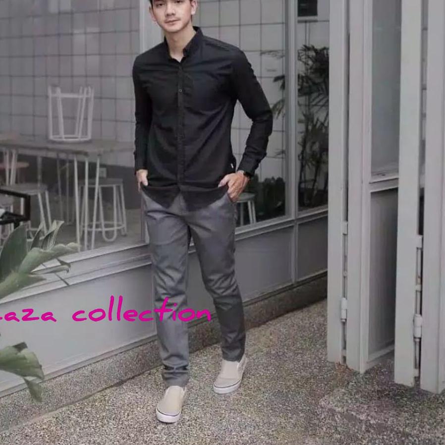☄️Best Baju Kemeja Pria Kasual Polos Hitam Putih Lengan Panjang / hem baju pria/kemeja cowok/kemeja 