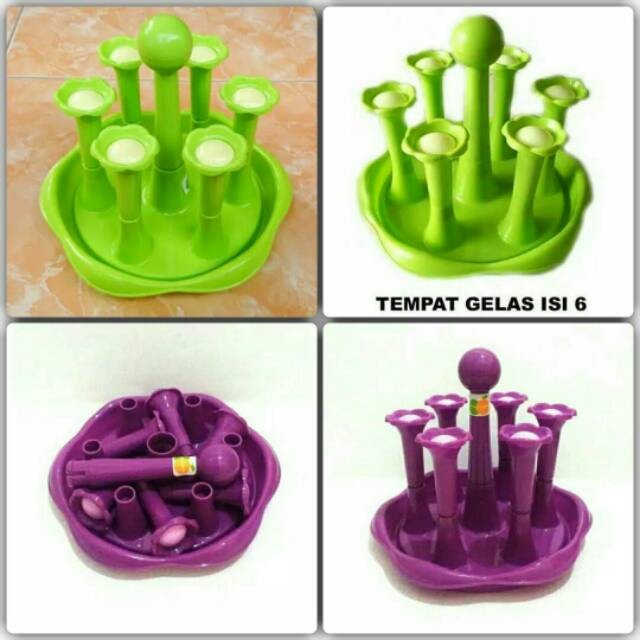 Tempat Gelas Golden Sunkist / Stand Glass Isi 6 / Rak / Wadah