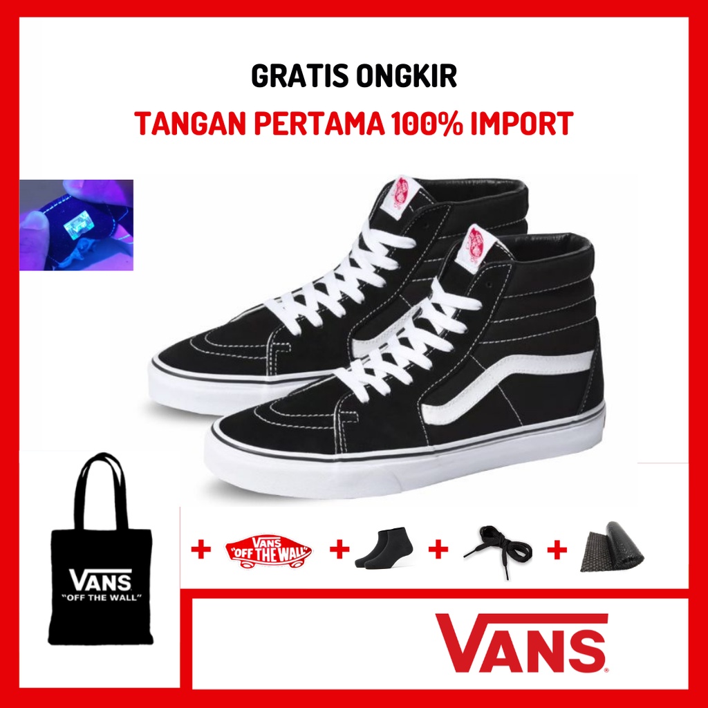 Sepatu Sk8 High Black White / Sneakers SK8 Hi Hitam Putih Tinggi