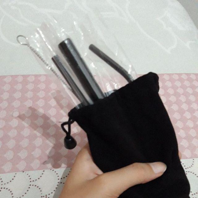 (free Sumpit) Stainless Straw  5 Pcs Black Set