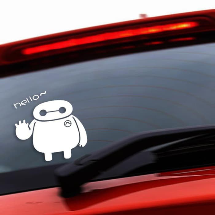 Aksesoris Mobil Motor Stiker Kaca Belakang Baymax Hello Lucu Putih
