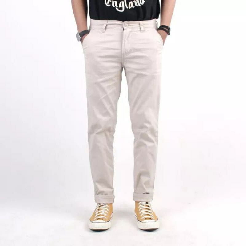 Celana Panjang Slimfit Chino/Cino/Chinos Pria/Cowok Pensil - Krem(Cream)/Abu(Grey)/Hitam(Black)