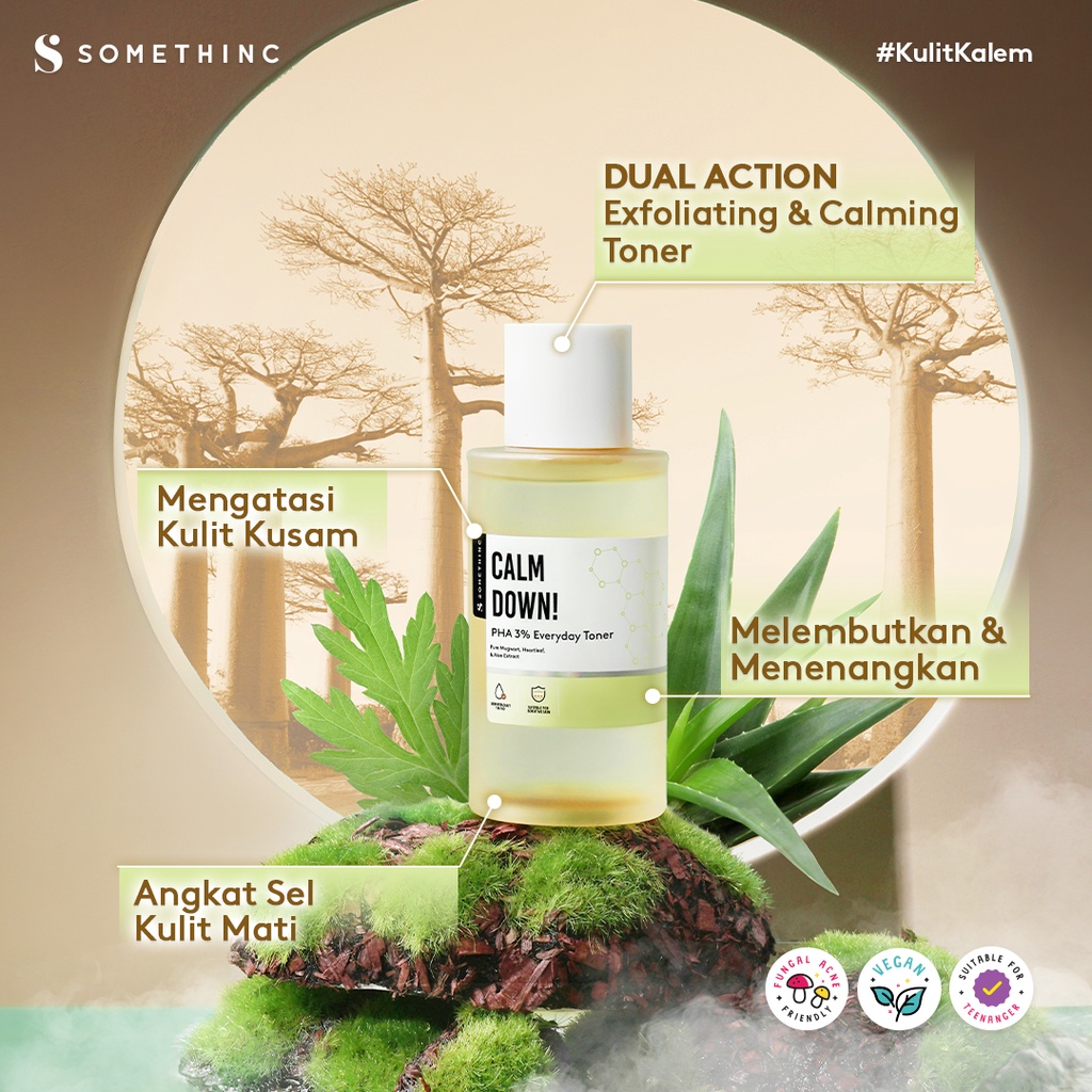 SOMETHINC Calm Down! PHA 3% Soothing Everyday Toner -Toner Menenangkan Mencerahkan Kulit Mengangkat Sel Kulit Mati