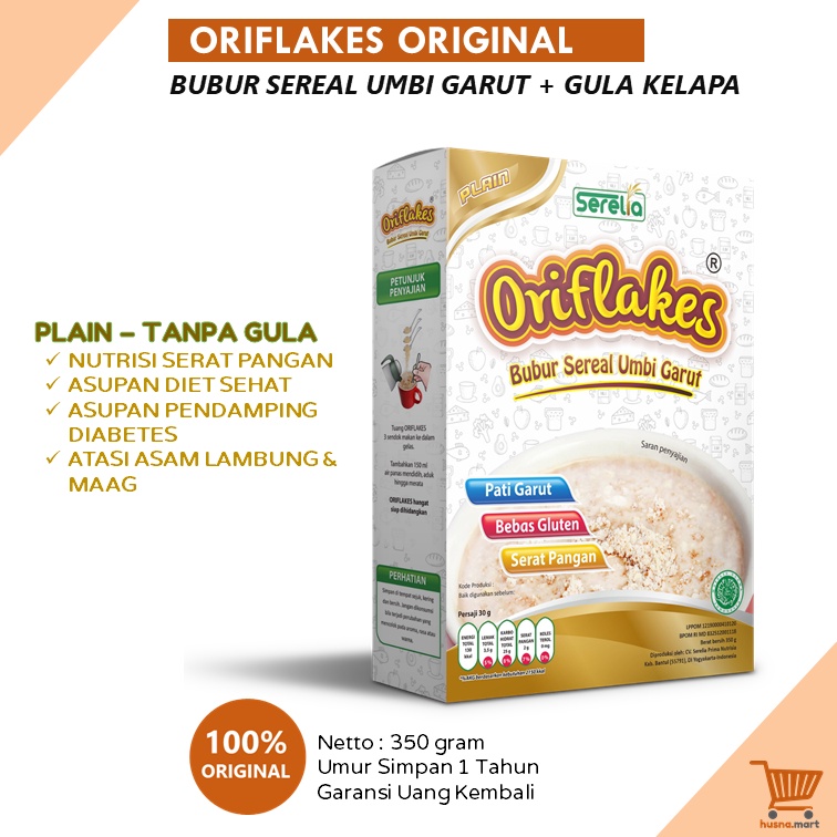 ORIFLAKES Sereal Umbi Garut ORIGINAL PLAIN - WPS Sarapan Sehat Serat Tinggi Maag Asam Lambung 350 gr