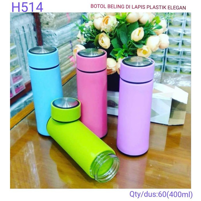 Botol Air Minum Kaca Lapis Plastik 400ml / Botol Air H514 Polos
