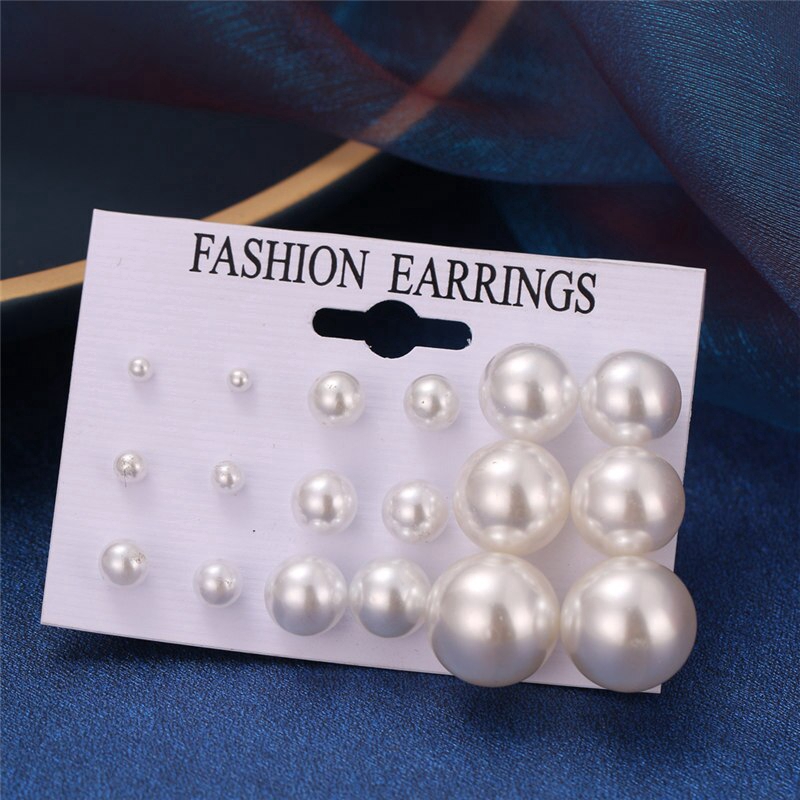 White Simulated Pearl Earrings Set For Women On Ear Ball Stud Earrings Bijouteria brincos Jewelry Accessories Wholesale