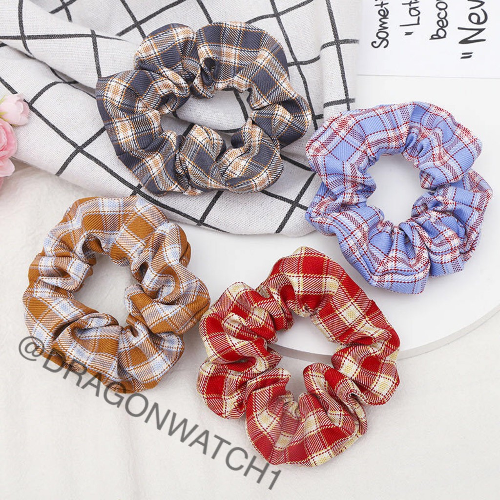 [Fashion Wanita] Ikat rambut Donat grid BM aksesoris rambut kain elastis gaya JK   T004