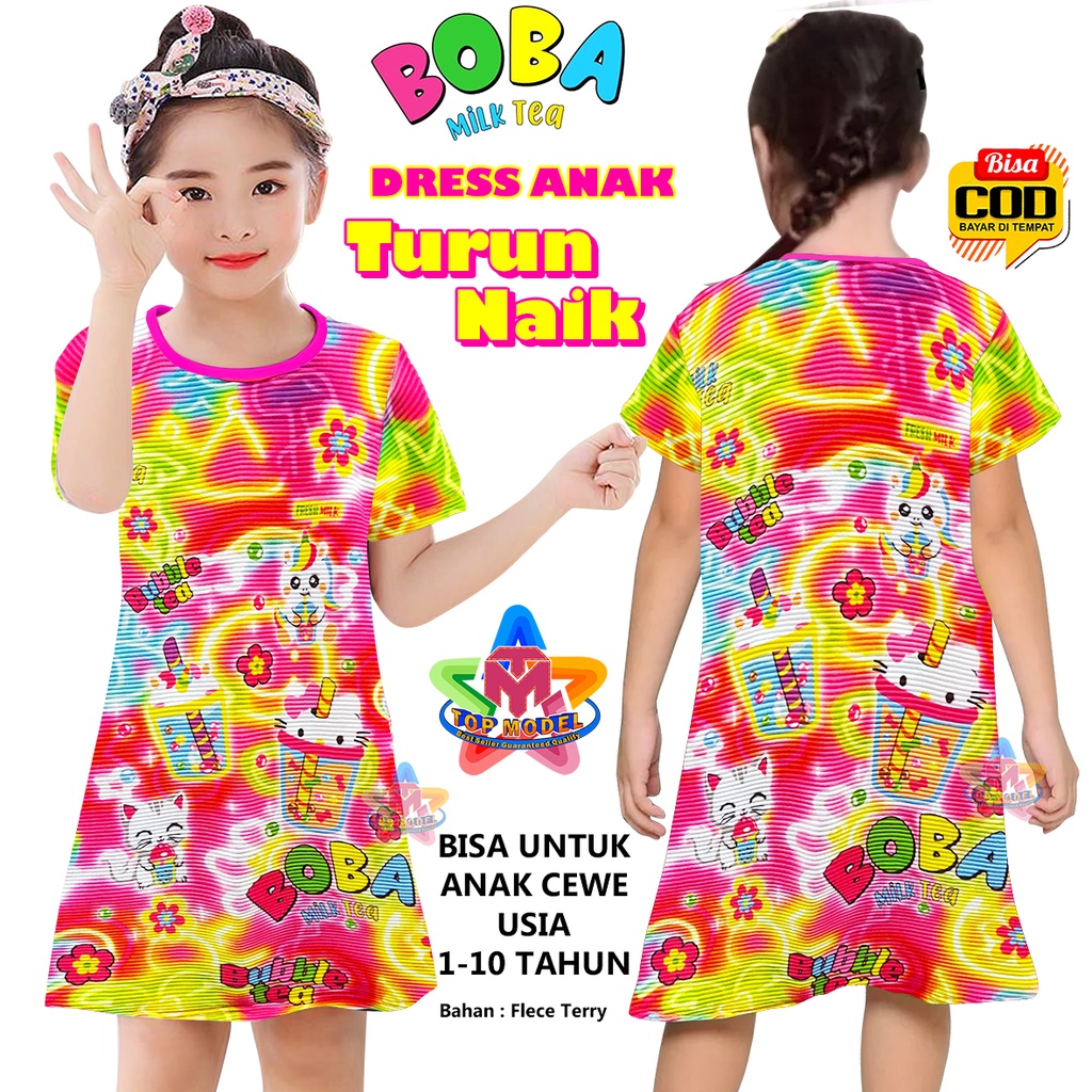 Tunik TURUN NAIK Anak 1-10 Tahun Motif BOBA BISA COD &amp; GRATIS ONGKIR TOP MODEL 00093 DRESS TURUN NAIK MODEL KEKINIAN BAJU TURUN NAIK VIRAL TIKTOK