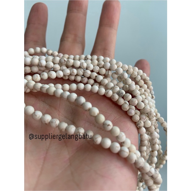 bahan white howlite 4mm natural putih serat emas aksesoris premium
