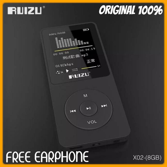MP3 PLAYER RUIZU X02 HIFI DAP RADIO FM WAV WMA ORIGINAL RUIZU X02 ORI - Hitam