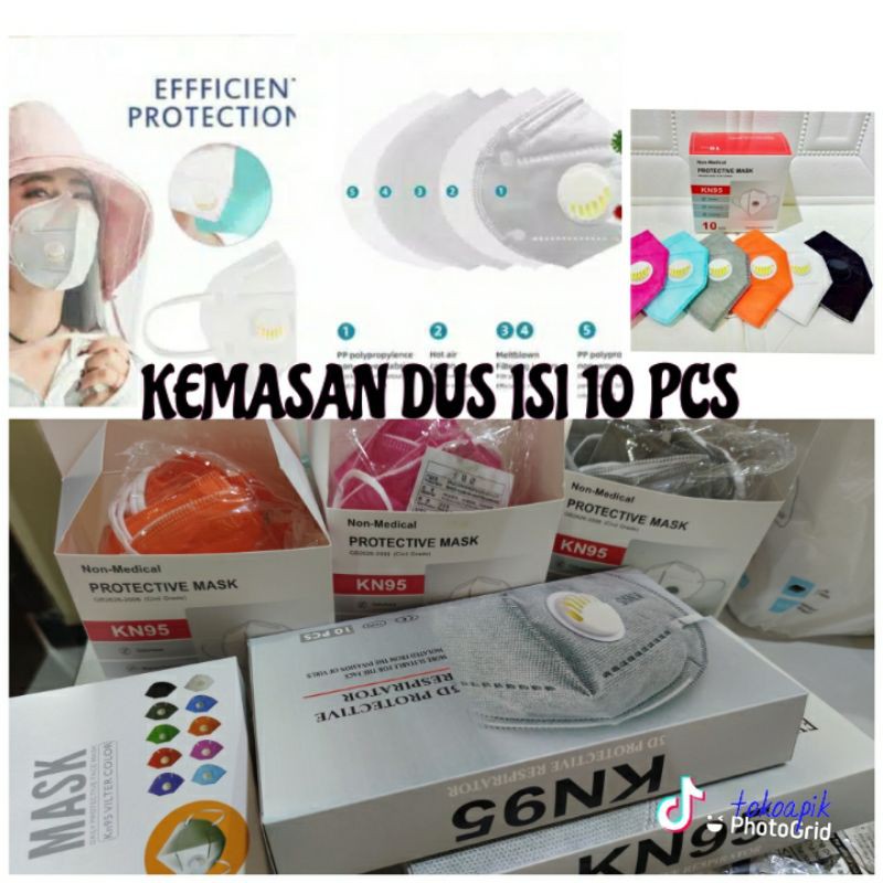 Masker kn95 respirator box isi 10pcs/masker n95 katup warna kemasan dus/dus masker n95/grosir kn95
