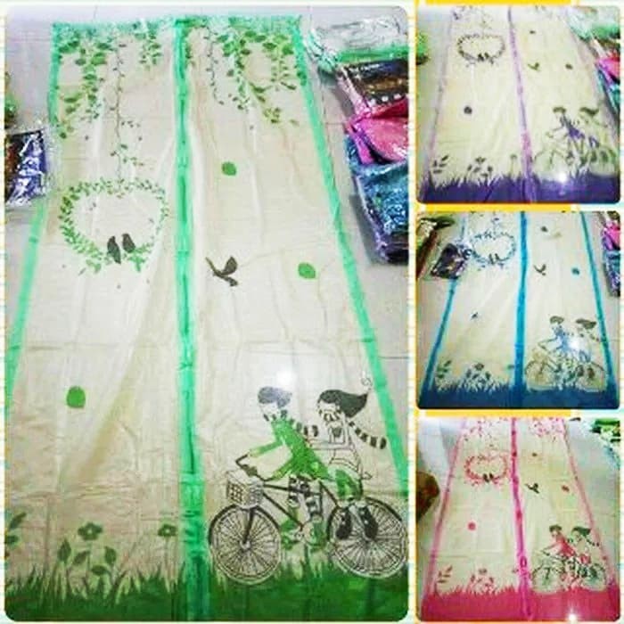 Tirai Magnet Anti Nyamuk Monkey/Monyet/Onthel/Kiss/Flower/Love Bird - Onthel Hijau Murah