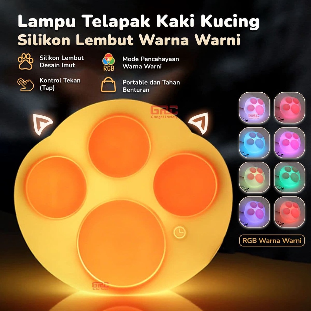 Lampu Tidur Silikon Sentuh Telapak Kaki Kucing Night Light Silicon Cat