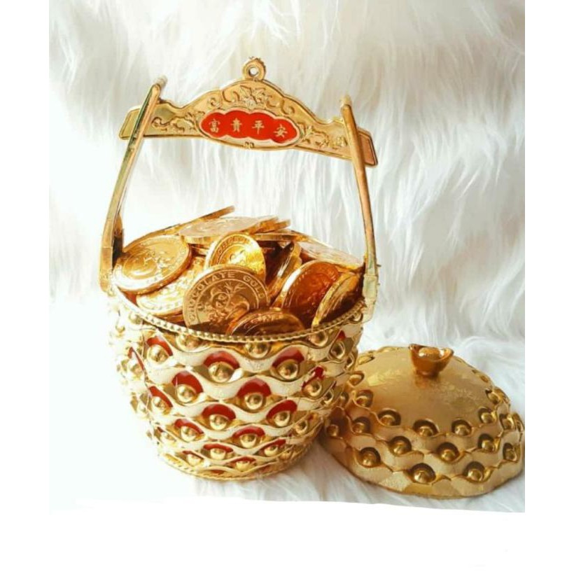 Keranjang Emas Tempat Coklat Permen Hampers Imlek Sincia
