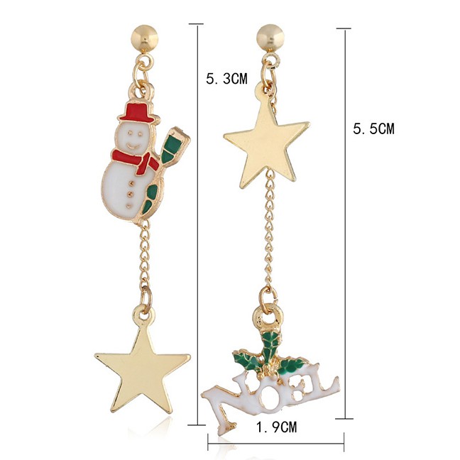 LRC Anting Tusuk Fashion Color Snowman Elk Earrings D22068