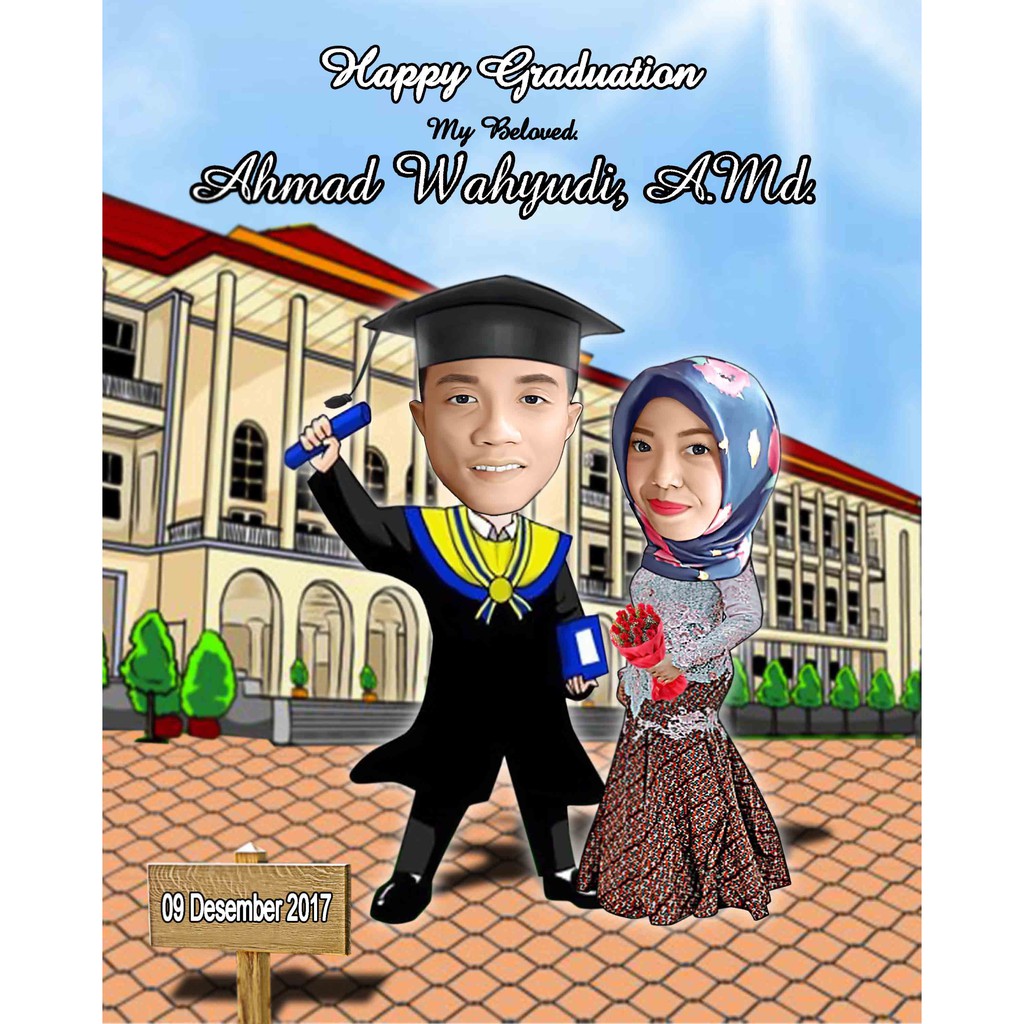 Vector Wajah Ilustrasi Wajah Karikatur Couple Boneka Wisuda