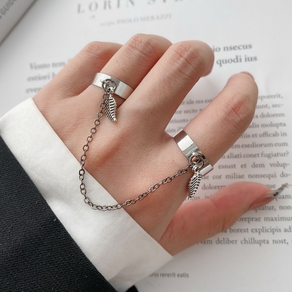 Cincin Model Terbuka Desain Rantai Daun Gaya hip hop punk Untuk Pria Dan Wanita