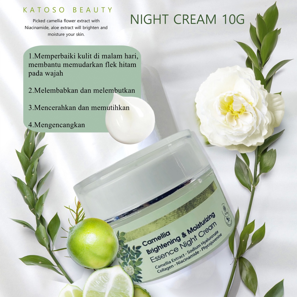 (BPOM) Katoso Camellia Brightening &amp; Moisturizing Essence Night Cream 10g