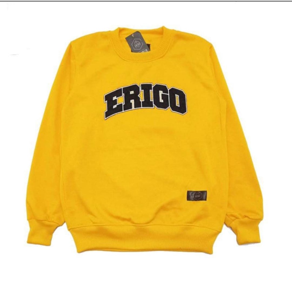 COD - Sweater Crewenk ERIYGO Hitam Logo Texs Pull Bordir Premium Unisex