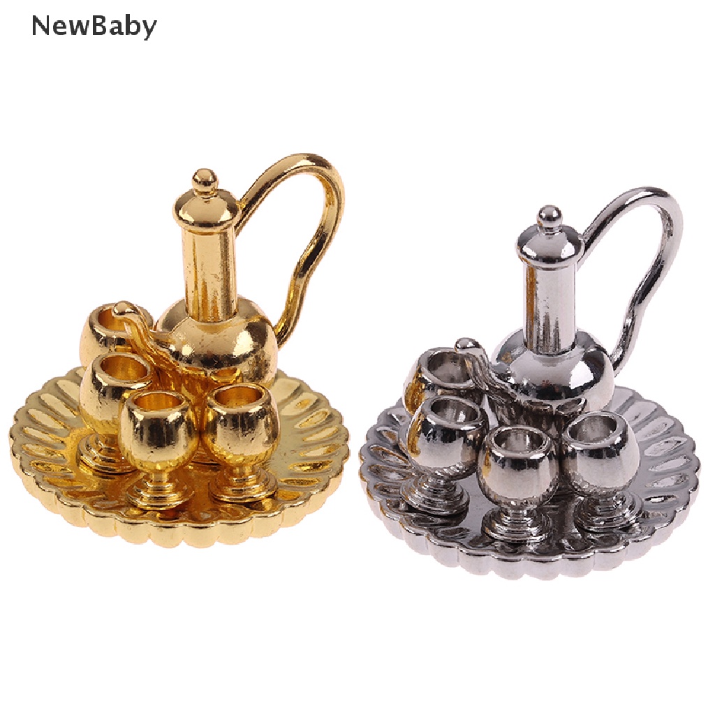 Set Miniatur Teko + Cangkir Teh Bahan Metal Untuk Aksesoris Rumah Boneka 1: 12