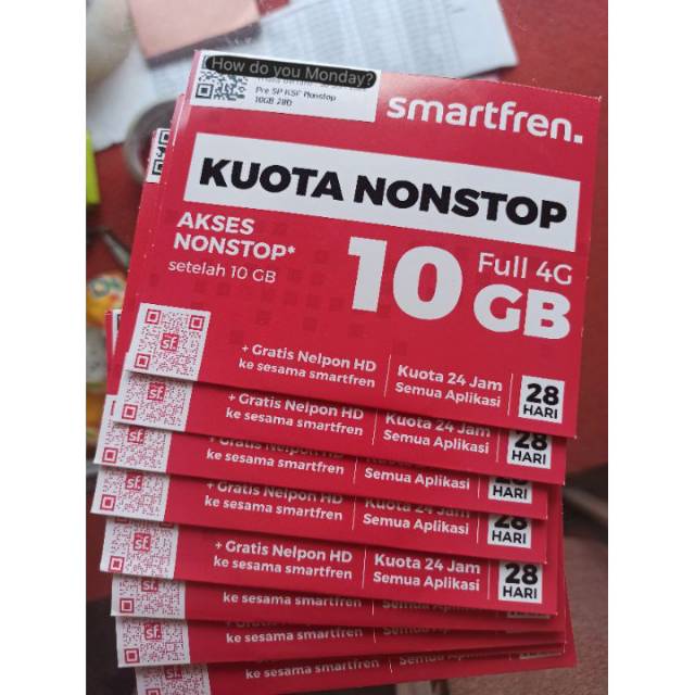 Kuota Nonstop 10GB Full 24jam+Unlimited Kartu Paketan Perdana Smartfren.