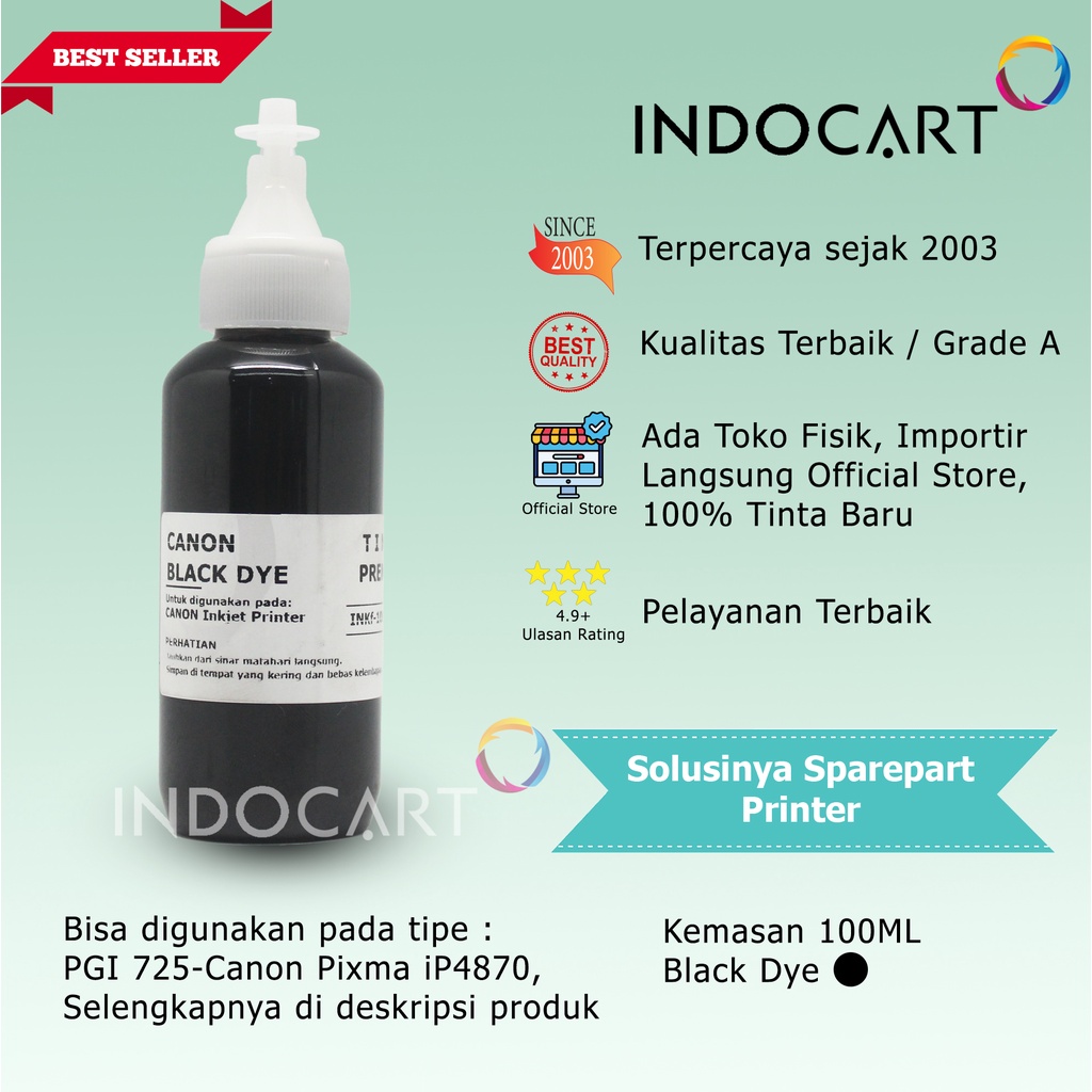 IndoCart Tinta Premium Canon GI790 GI 790 G1000 G2000-Dye-100ml-no box