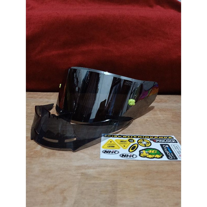 Paket Flat visor + TOPost + Spoiler NHK GP01000 Iridium blue dan iridium silver