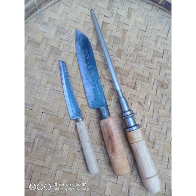 Pisau baja paket 3 biji 2 pisau+pengasah