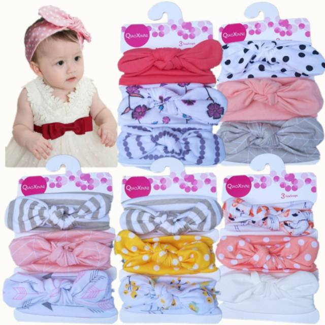 BSET4-3Pcs Set Bandana Bando Headband Bayi Newborn Seri B Impor