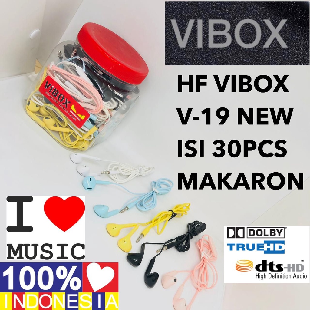 MINIGO~ HEADSET / HANDSFREE V19 MACARON EARPHONE VIBOX V19 MACARON MATE COLOR HIFI EXTRA BASS 1 TOPLES  30PCS