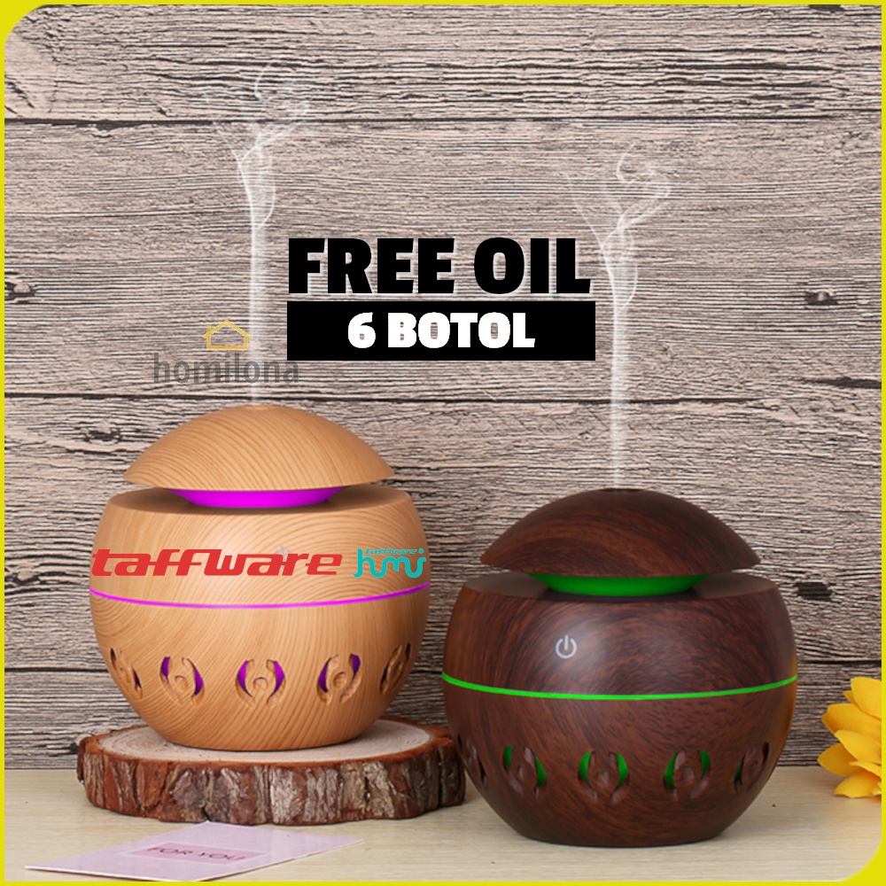 Air Humidifier Ultrasonic Aromatherapy Free Oil Diffuser Minimalist Wood Design - Taffware HUMI Desain Bulat dan Kayu