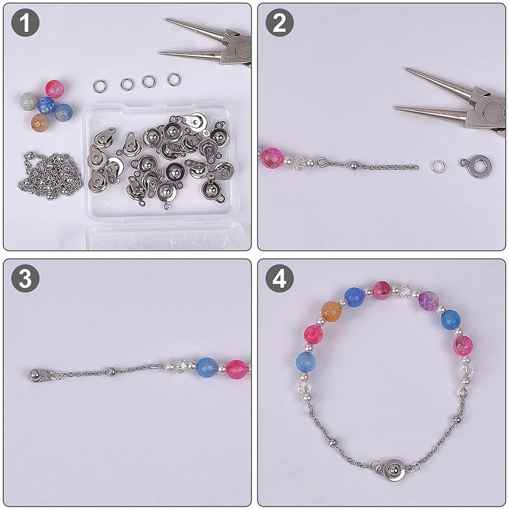 Benecreat 20pcs 304jepit Snap Stainless Steel, Snap Button Fastener Clasp Stainless Steel Untuk Kalung Gelang DIY Craft