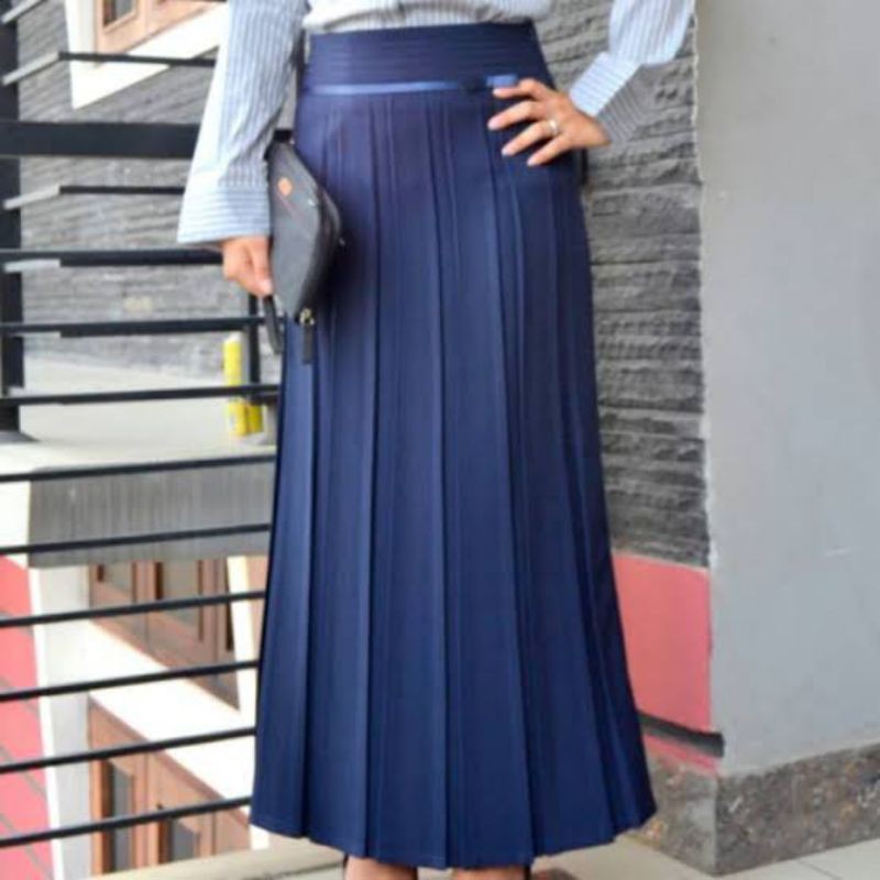 Rok Kerja Plisket Wanita Panjang Muslim-NEVY BIRU