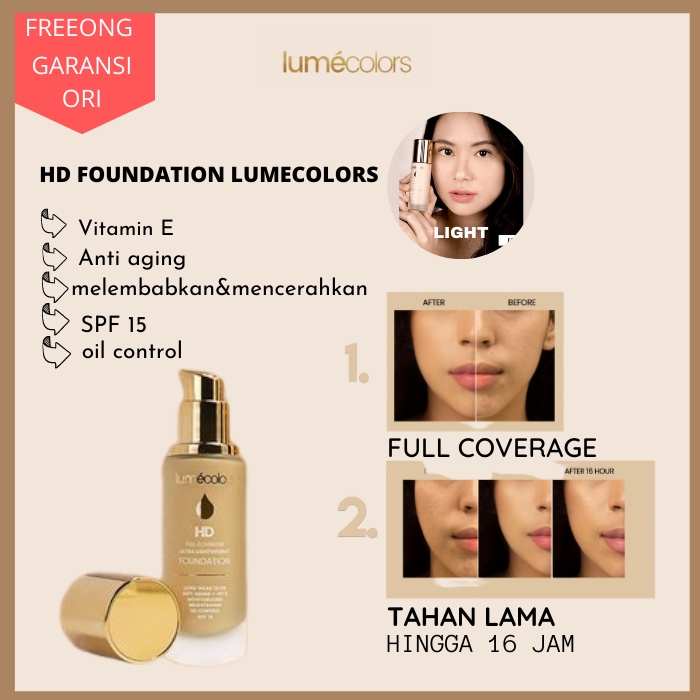 Foundation Perawatan Wajah by Lumecolors - Light - Tahan Lama 16 Jam Tidak Luntur Ringan Anti Crack