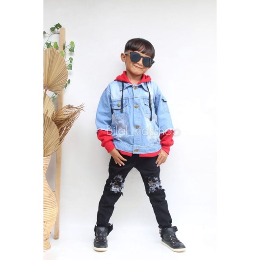 JAKET  JEANS HOODIE ANAK UNISEX 1-10th