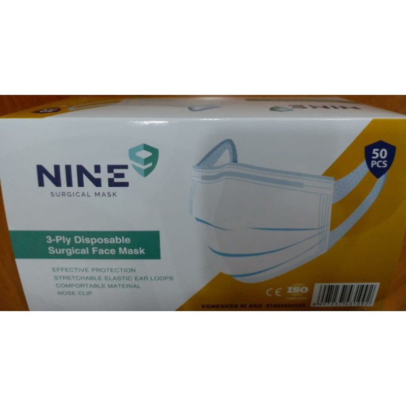 masker medis nine / masker medis 3ply tali lebar /surgical mask tali lebar