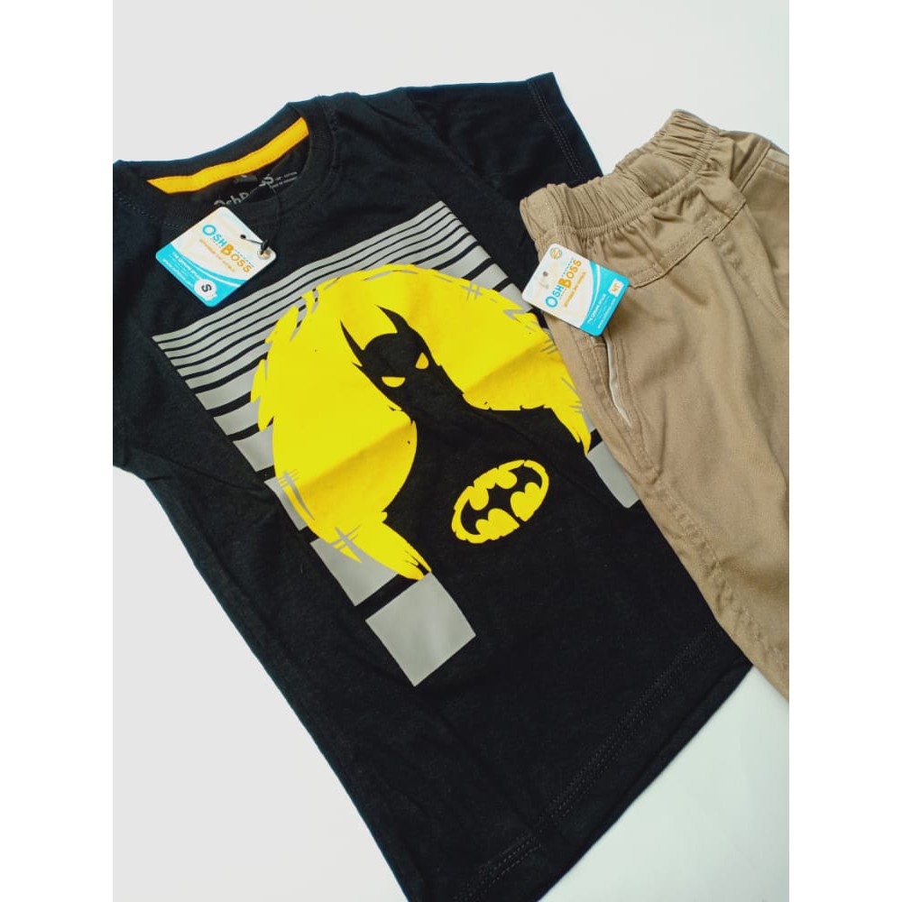 COD BAJU STELAN ANAK LAKI LAKI MOTIF BATMAN HITAM LATAR KUNING DAN CINO PENDEK 1-10 TAHUN-2