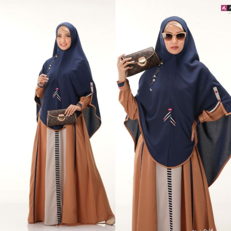 AULIA FASHION SET GAMIS NAWRA GOLDEN BROWN NAVY