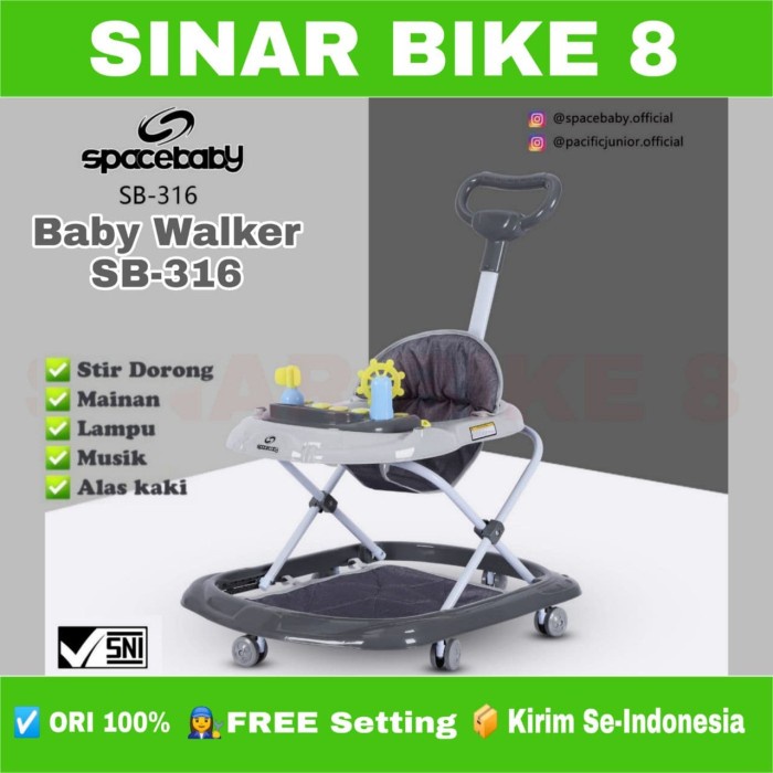 Alat Bantu Jalan Bayi Baby Walker SPACEBABY SB 316 Stir Dorong Musik Lampu Mainan Alas Kaki