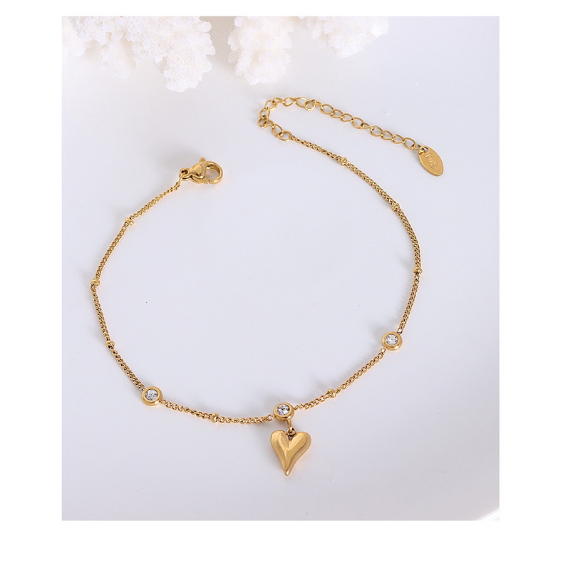 Korean 18K Gold Titanium Steel Anklet Female Crystal Heart Pendant Colorless Anklet