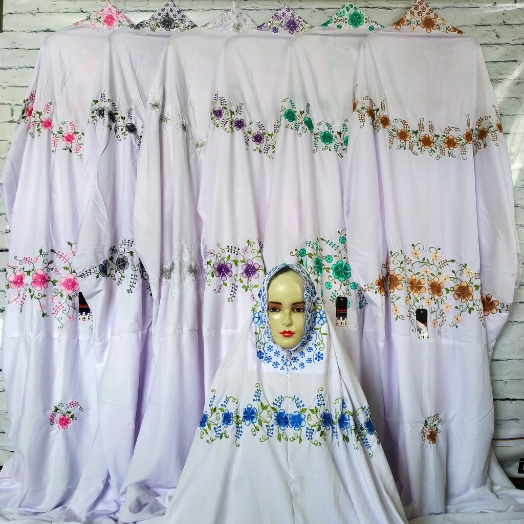 Mukena Polino Model Suluk Bordir Motif Rambat Panjang Terusan