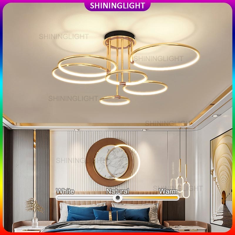 3 warna lampu gantung cincin led lampu hias ruang tamu minimalis rumah emas tempat lampu plafon kama