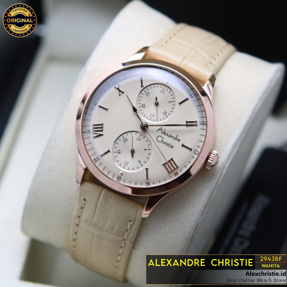Jam Wanita Alexandre Christie AC 2943 BF Cream Leather Original