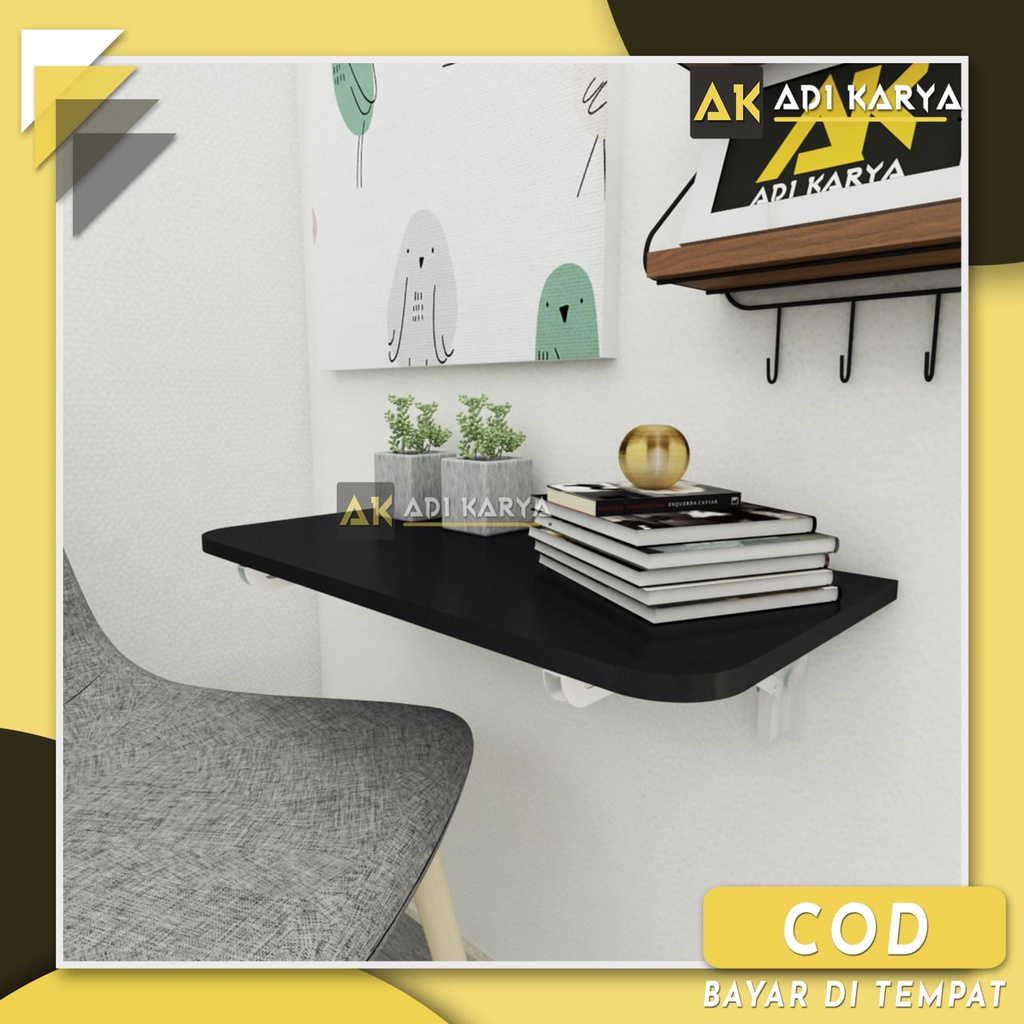 Meja Lipat Dinding 60 x 40 Meja Belajar Kerja Dinding Ambalan Tempel Braket Besi Engsel Laptop Kompu