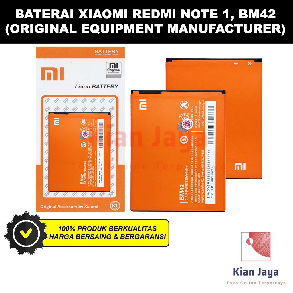 Baterai Xiaomi Redmi Note BM42 Original OEM Batre Batrai Battery HP BM 42 Ori