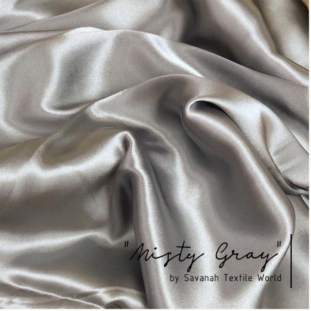 1/2 meter Kain Satin Silk Maxmara/ Sateen Sutra PREMIUM luxury-Misty Gray