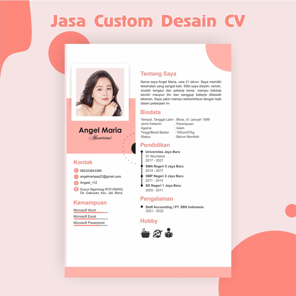Jasa Pembuatan CV , Desain CV , Curriculum Vitae , Custom CV , Design CV
