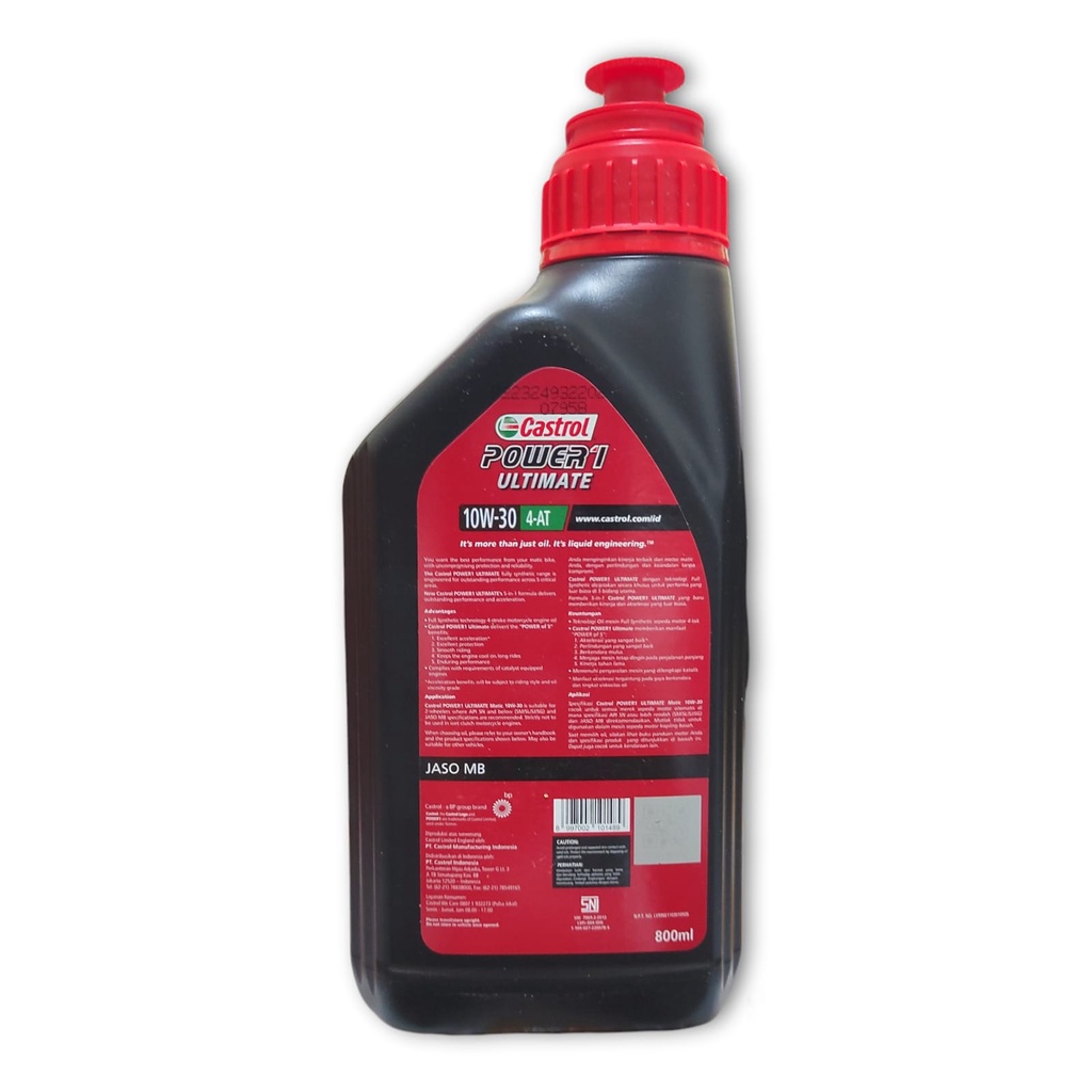 OLI MATIC CASTROL POWER1 ULTIMATE SCOOTER 10W30 4T 100% SYNTHETIC 0.8L