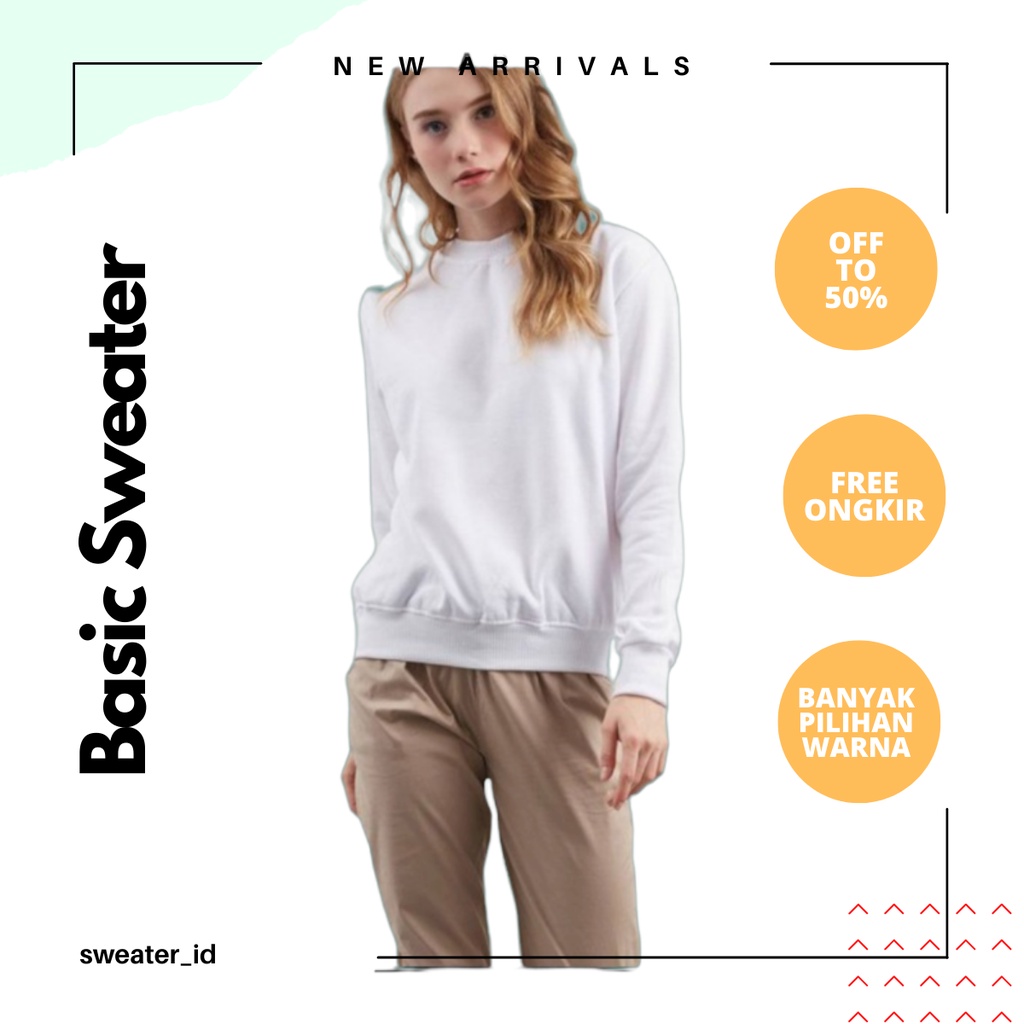 SWEATER_ID Basic Sweater Crewneck unisex sweatshirt putih polos size M