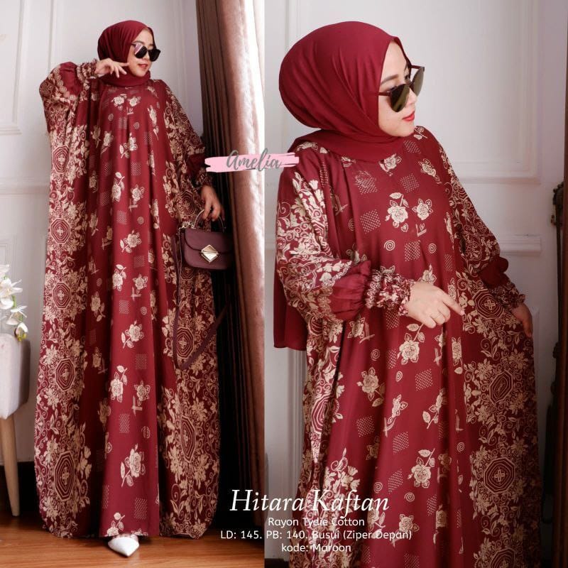 Hitara Kaftan - Kaftan Wanita Jumbo Bahan Rayon Tebal Busui Lengan Panjang Motif Sultan Size Jumbo XXXL / Gamis Kaftan